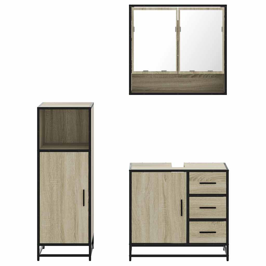 vidaXL 3 Piece Bathroom Furniture Set Sonoma Oak Engineered Wood 5