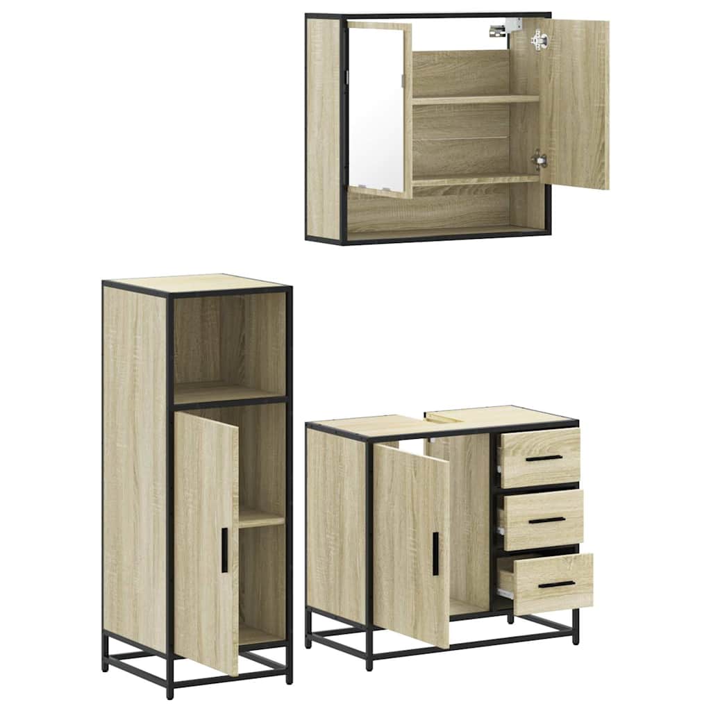 vidaXL 3 Piece Bathroom Furniture Set Sonoma Oak Engineered Wood 6