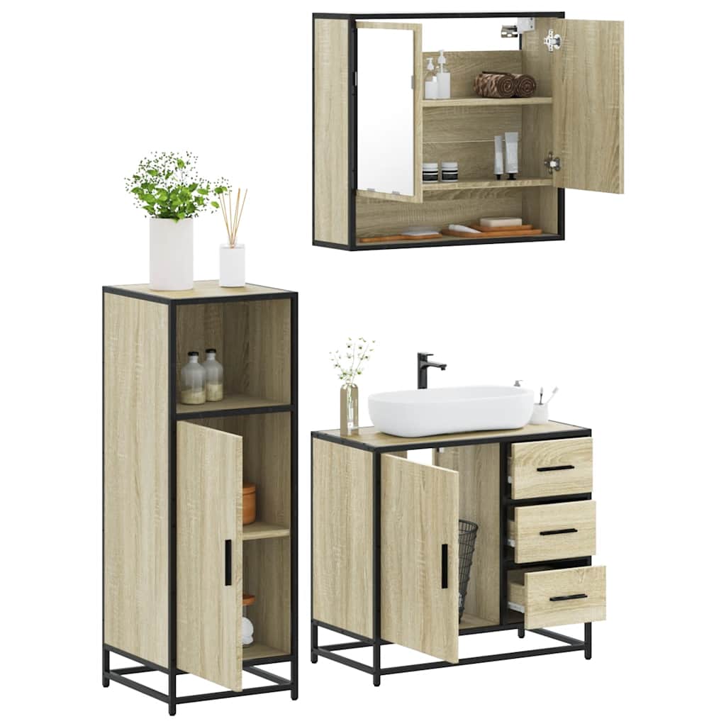 vidaXL 3 Piece Bathroom Furniture Set Sonoma Oak Engineered Wood 1
