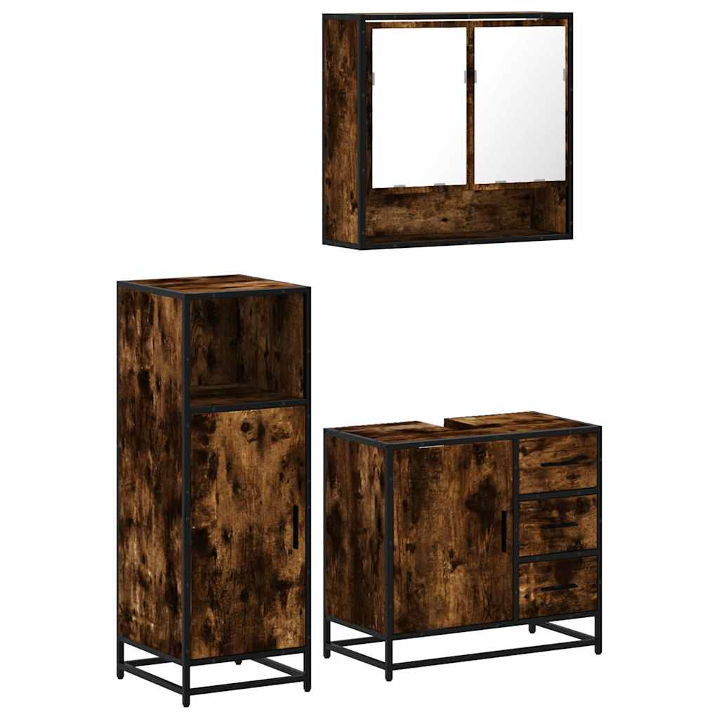 vidaXL 3 Piece Bathroom Furniture Set Smoked Oak Engineered Wood 2