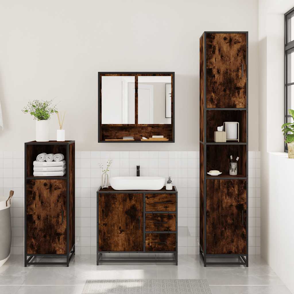 vidaXL 3 Piece Bathroom Furniture Set Smoked Oak Engineered Wood 3