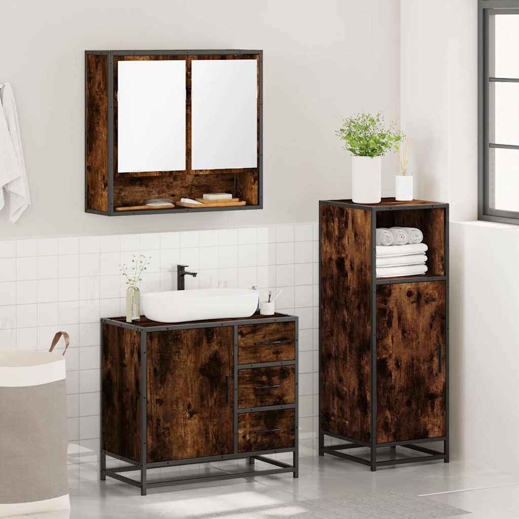 vidaXL 3 Piece Bathroom Furniture Set Smoked Oak Engineered Wood 4
