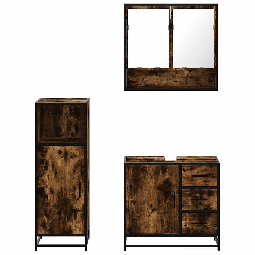 vidaXL 3 Piece Bathroom Furniture Set Smoked Oak Engineered Wood 5