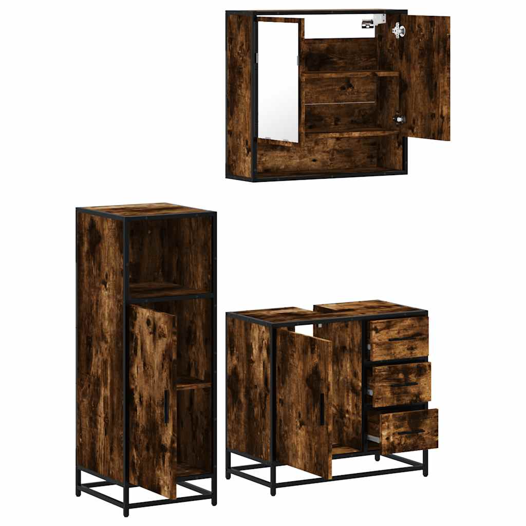 vidaXL 3 Piece Bathroom Furniture Set Smoked Oak Engineered Wood 6