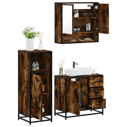 vidaXL 3 Piece Bathroom Furniture Set Smoked Oak Engineered Wood 1