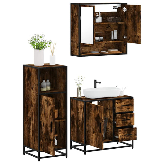 vidaXL 3 Piece Bathroom Furniture Set Smoked Oak Engineered Wood 1