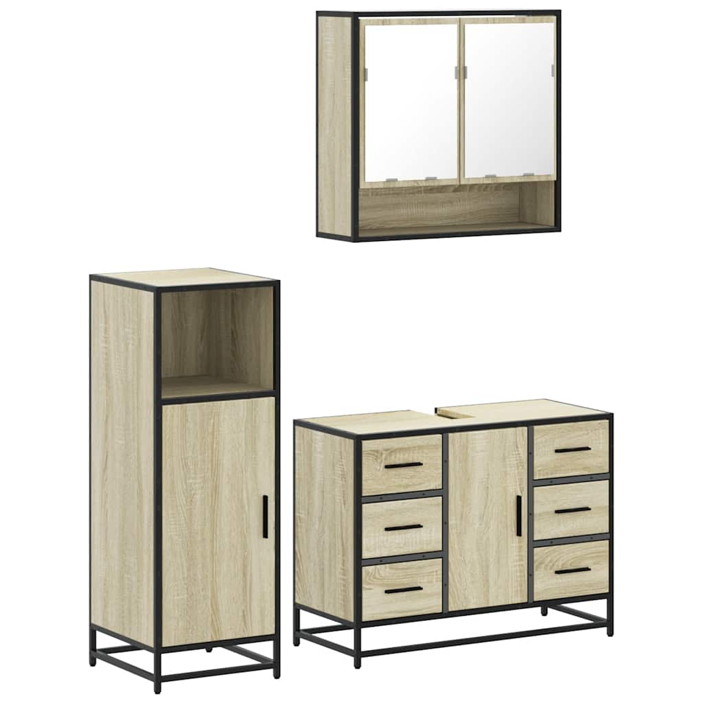 vidaXL 3 Piece Bathroom Furniture Set Sonoma Oak Engineered Wood 2