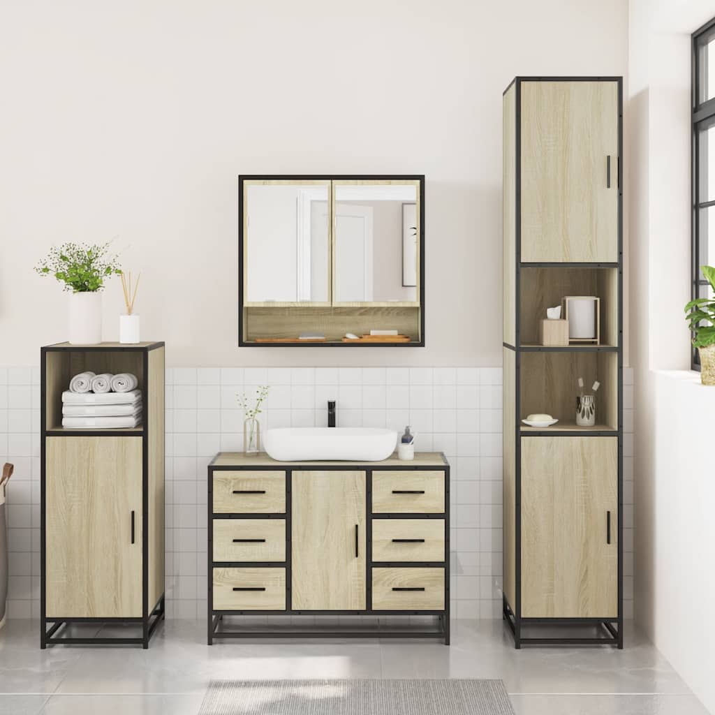 vidaXL 3 Piece Bathroom Furniture Set Sonoma Oak Engineered Wood 3