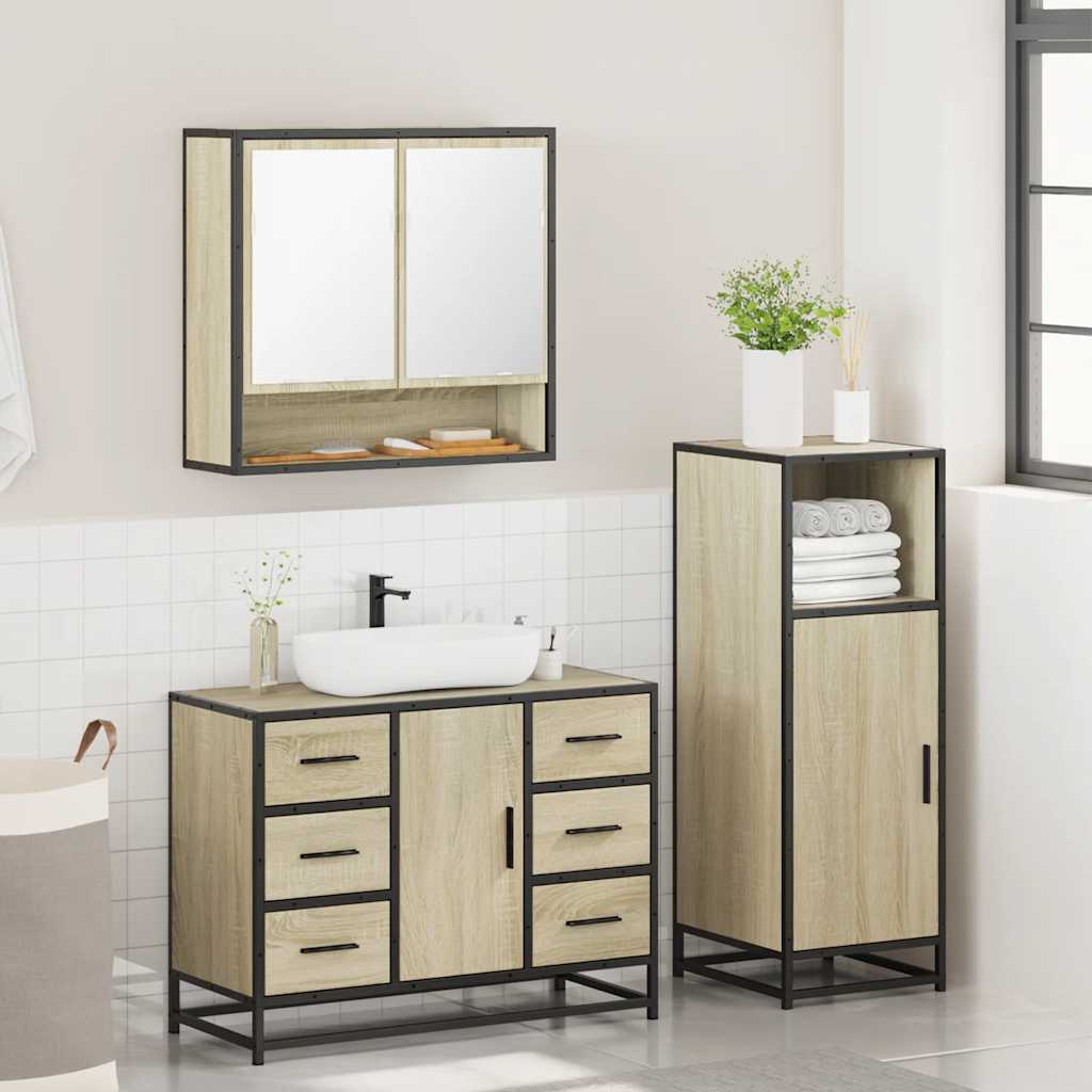 vidaXL 3 Piece Bathroom Furniture Set Sonoma Oak Engineered Wood 4