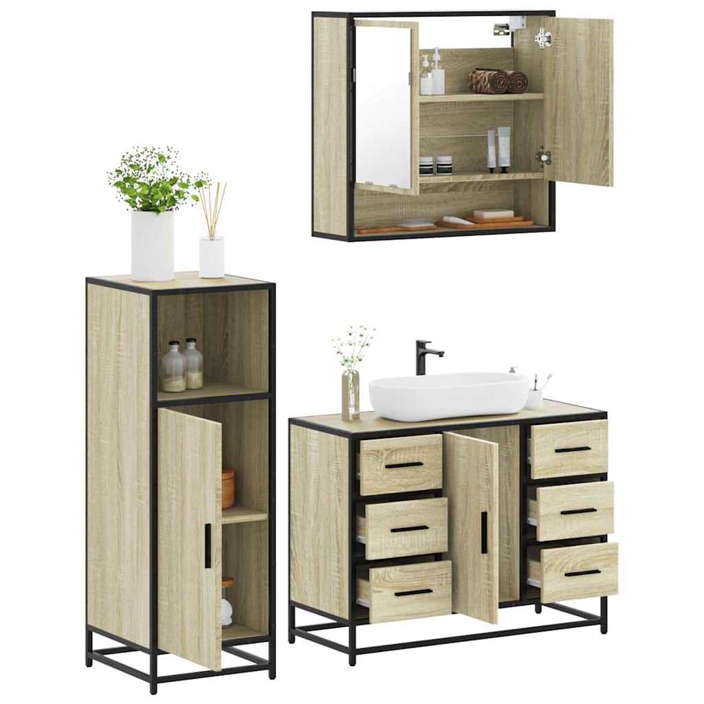 vidaXL 3 Piece Bathroom Furniture Set Sonoma Oak Engineered Wood 1