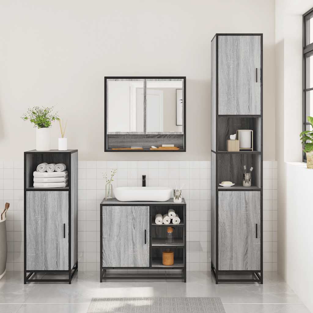 vidaXL 3 Piece Bathroom Furniture Set Grey Sonoma Engineered Wood 3