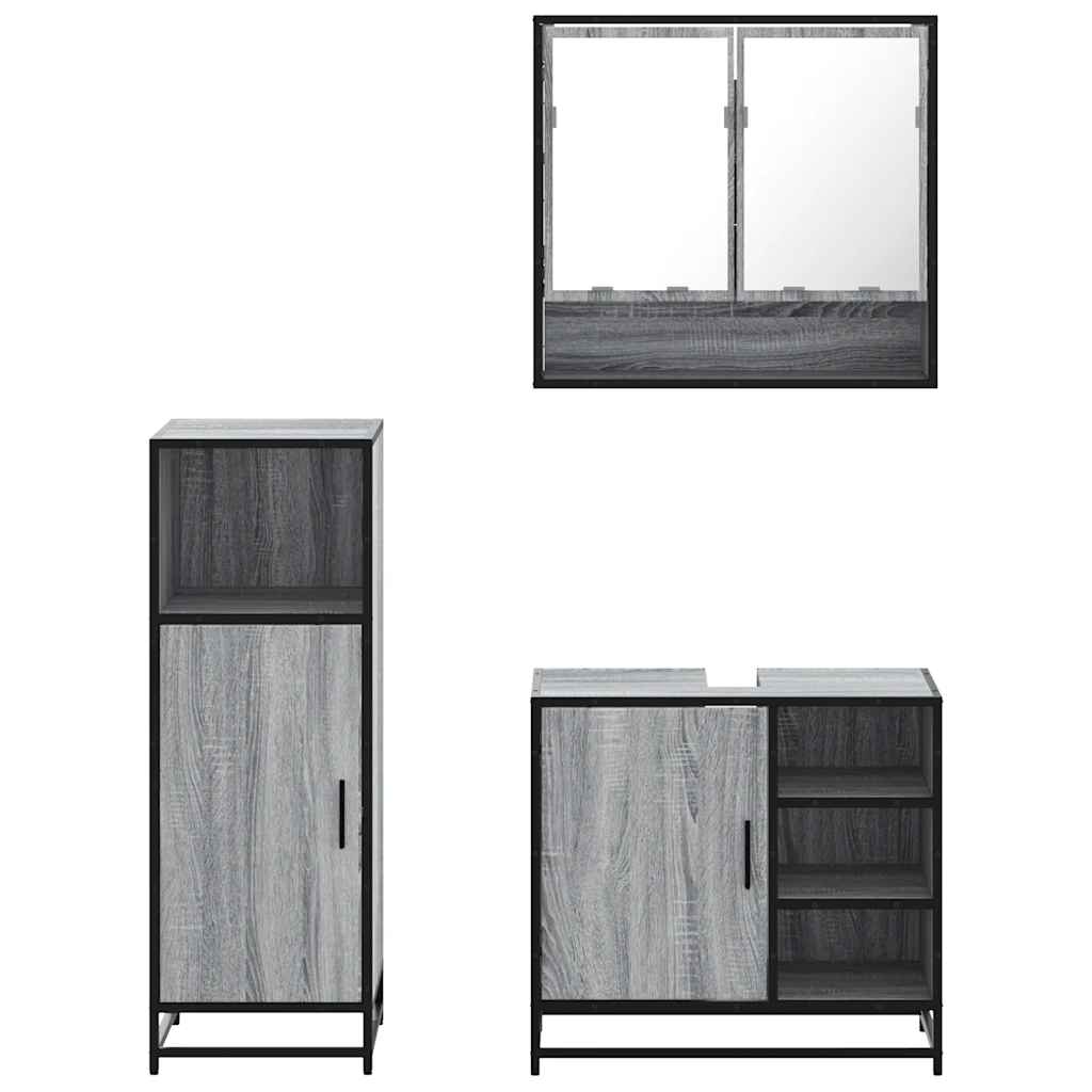 vidaXL 3 Piece Bathroom Furniture Set Grey Sonoma Engineered Wood 5