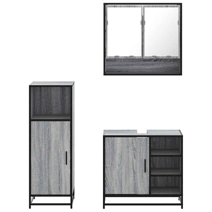 vidaXL 3 Piece Bathroom Furniture Set Grey Sonoma Engineered Wood 5