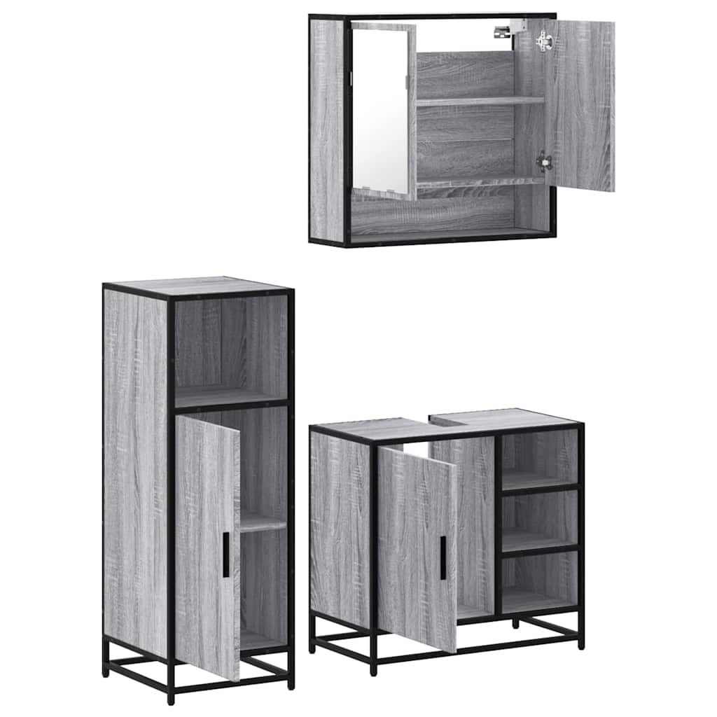 vidaXL 3 Piece Bathroom Furniture Set Grey Sonoma Engineered Wood 6