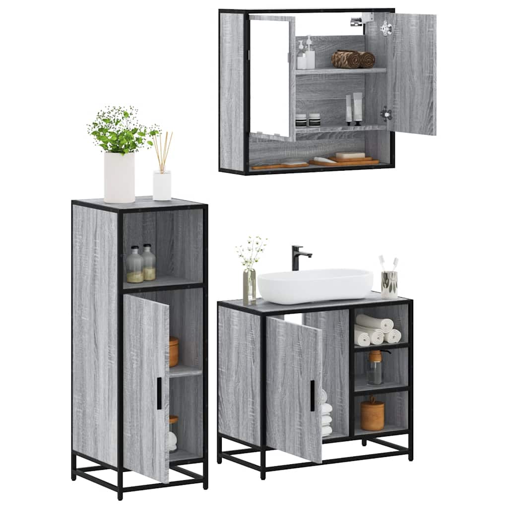 vidaXL 3 Piece Bathroom Furniture Set Grey Sonoma Engineered Wood 1