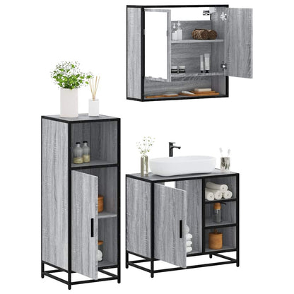 vidaXL 3 Piece Bathroom Furniture Set Grey Sonoma Engineered Wood 1