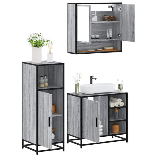 vidaXL 3 Piece Bathroom Furniture Set Grey Sonoma Engineered Wood 1