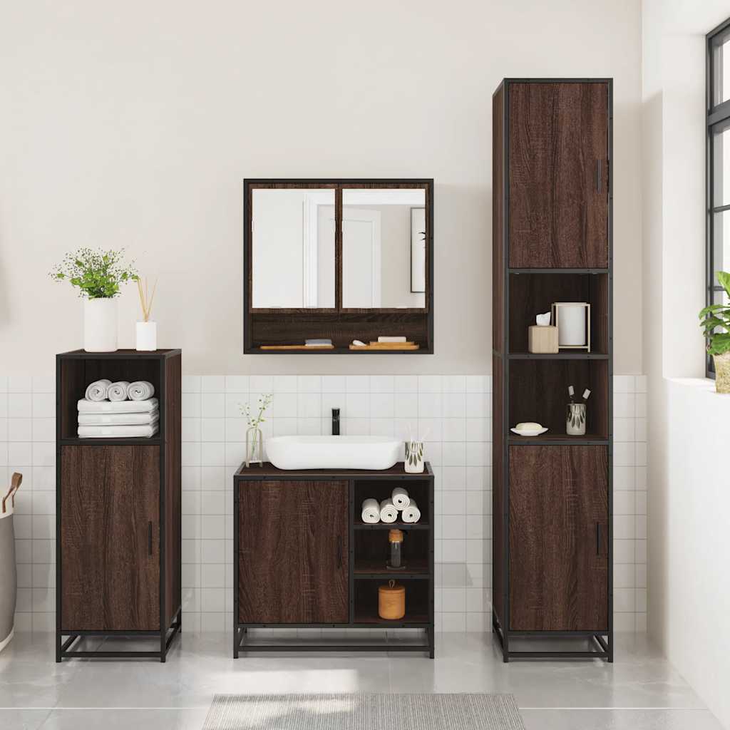 vidaXL 3 Piece Bathroom Furniture Set Brown Oak Engineered Wood 3