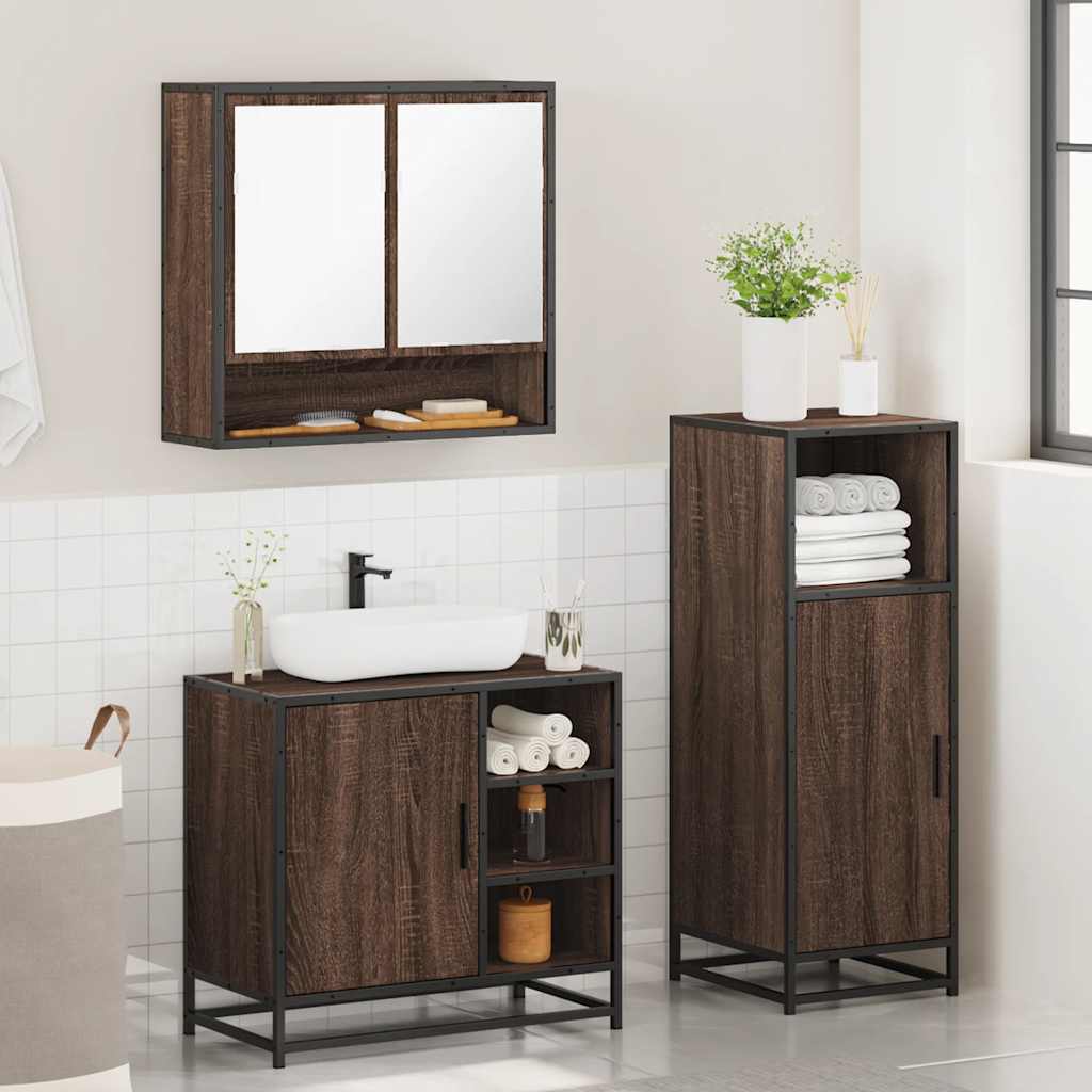 vidaXL 3 Piece Bathroom Furniture Set Brown Oak Engineered Wood 4