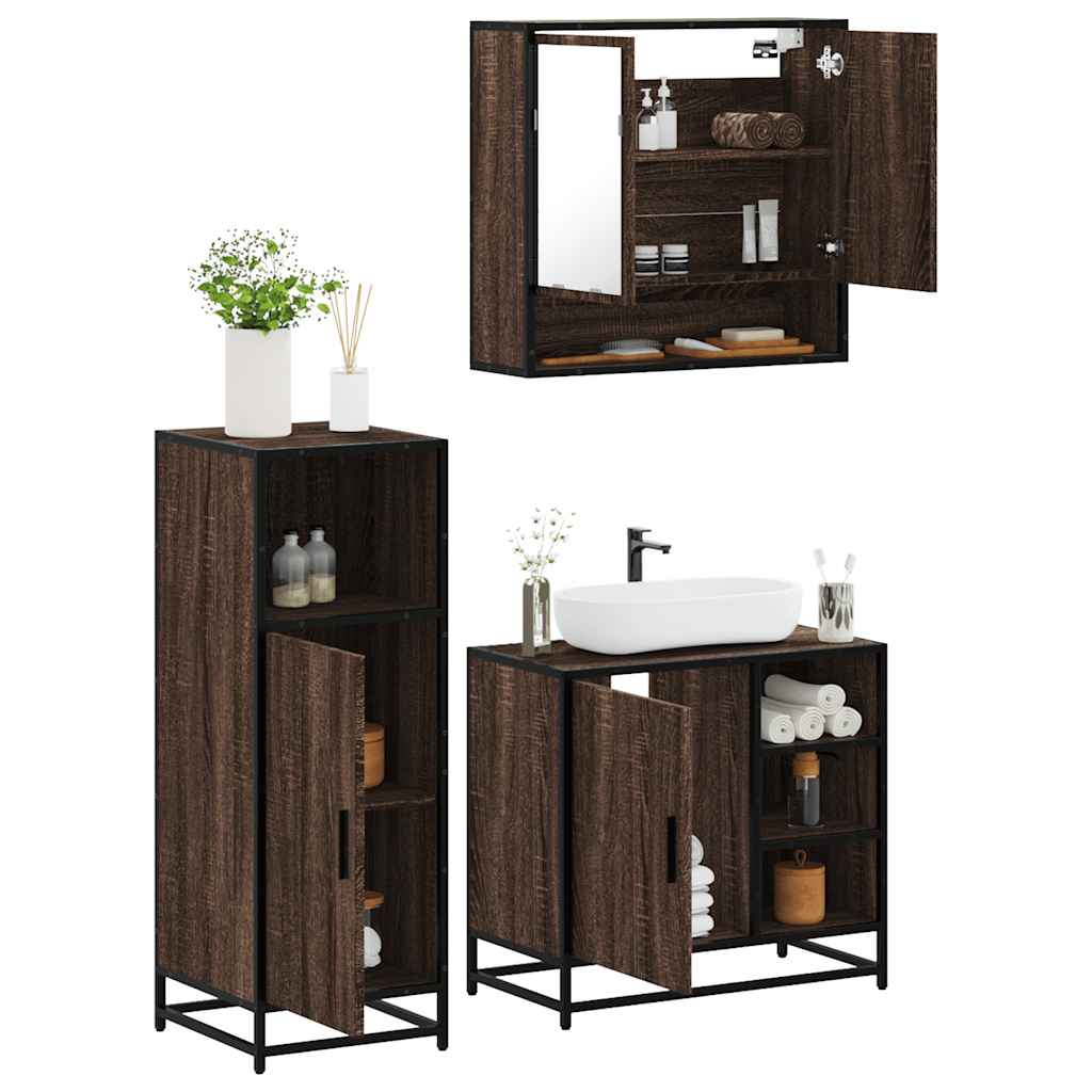 vidaXL 3 Piece Bathroom Furniture Set Brown Oak Engineered Wood 1