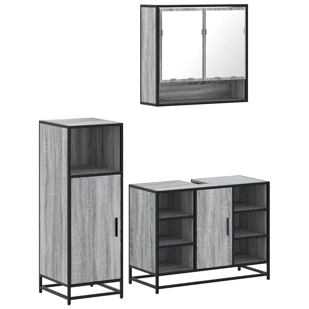 vidaXL 3 Piece Bathroom Furniture Set Grey Sonoma Engineered Wood 2