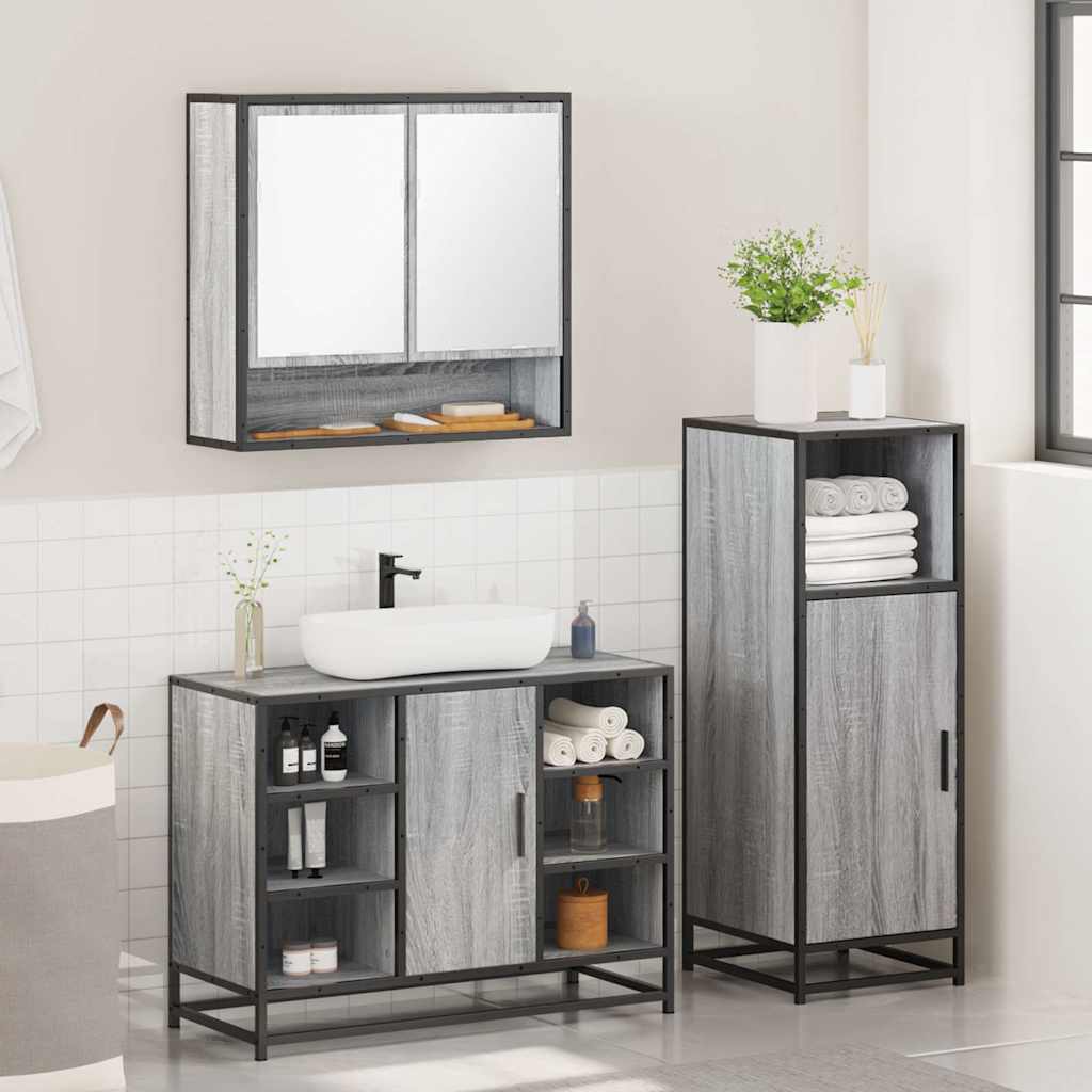 vidaXL 3 Piece Bathroom Furniture Set Grey Sonoma Engineered Wood 4