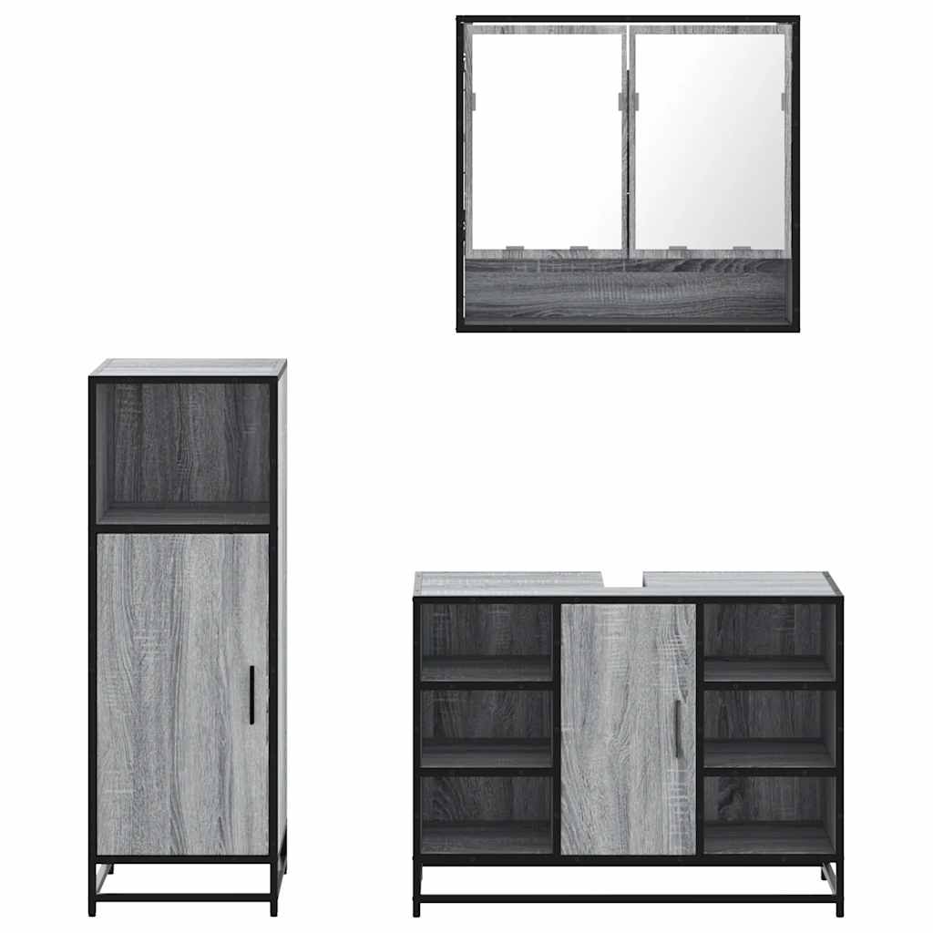 vidaXL 3 Piece Bathroom Furniture Set Grey Sonoma Engineered Wood 5
