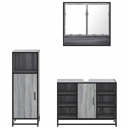 vidaXL 3 Piece Bathroom Furniture Set Grey Sonoma Engineered Wood 5