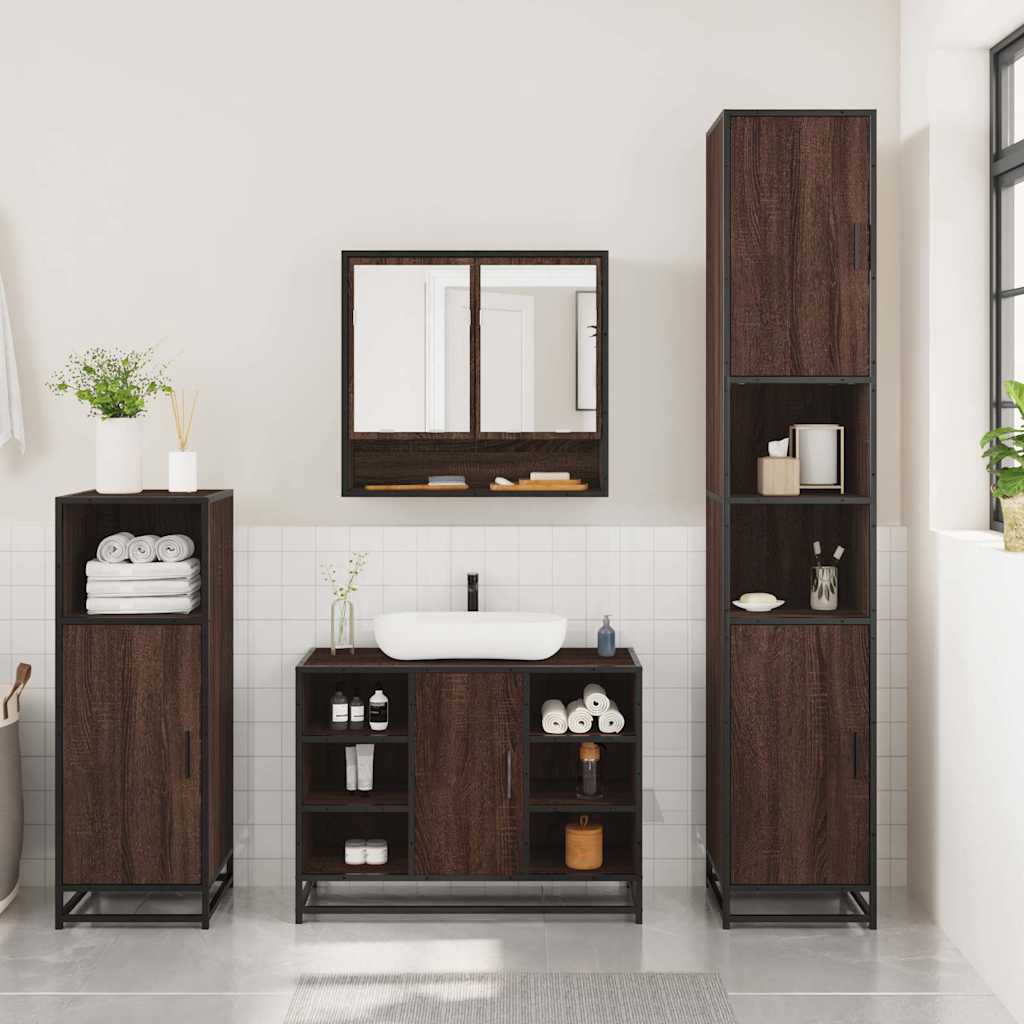 vidaXL 3 Piece Bathroom Furniture Set Brown Oak Engineered Wood 3