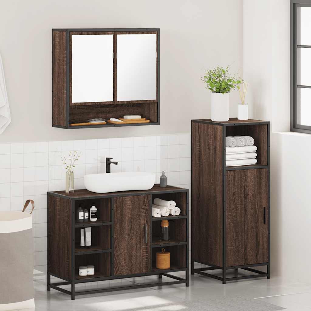 vidaXL 3 Piece Bathroom Furniture Set Brown Oak Engineered Wood 4