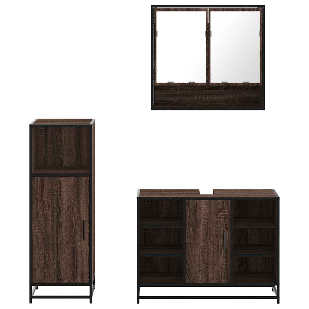 vidaXL 3 Piece Bathroom Furniture Set Brown Oak Engineered Wood 5