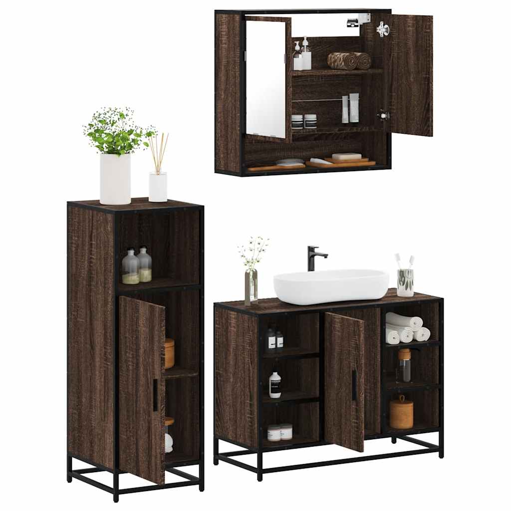 vidaXL 3 Piece Bathroom Furniture Set Brown Oak Engineered Wood 1