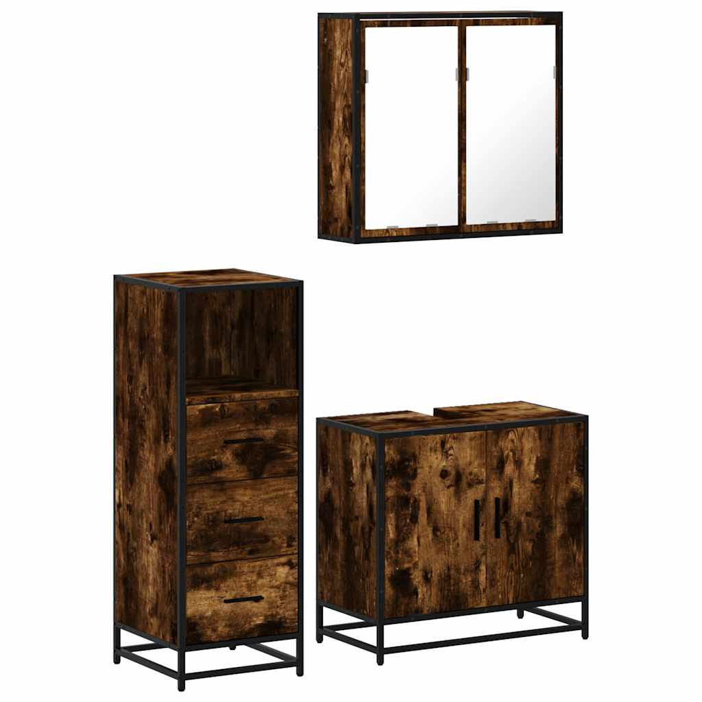 vidaXL 3 Piece Bathroom Furniture Set Smoked Oak Engineered Wood 2