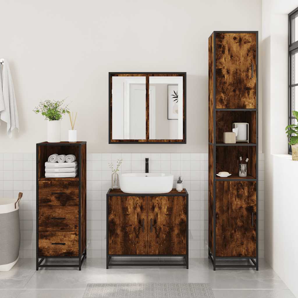 vidaXL 3 Piece Bathroom Furniture Set Smoked Oak Engineered Wood 3
