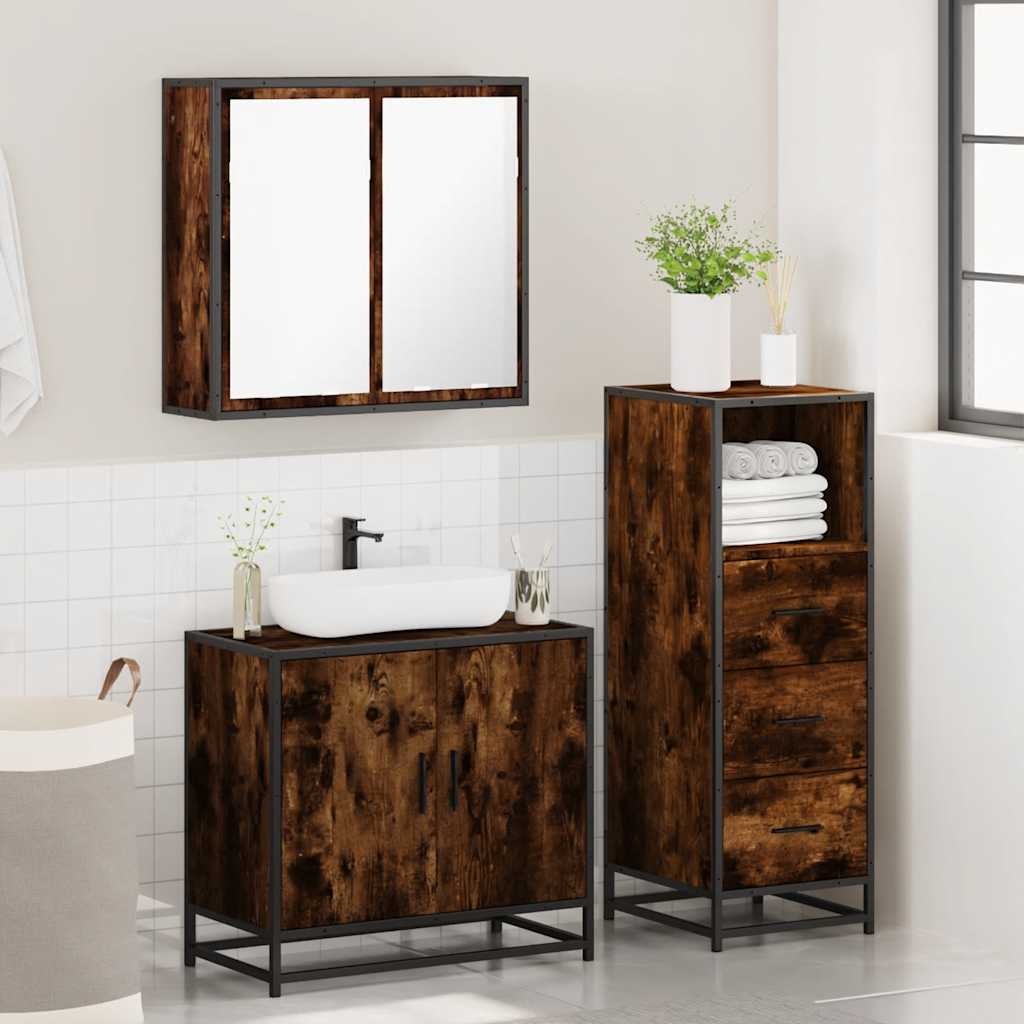 vidaXL 3 Piece Bathroom Furniture Set Smoked Oak Engineered Wood 4
