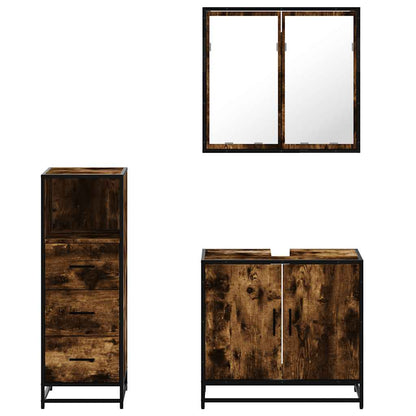 vidaXL 3 Piece Bathroom Furniture Set Smoked Oak Engineered Wood 5