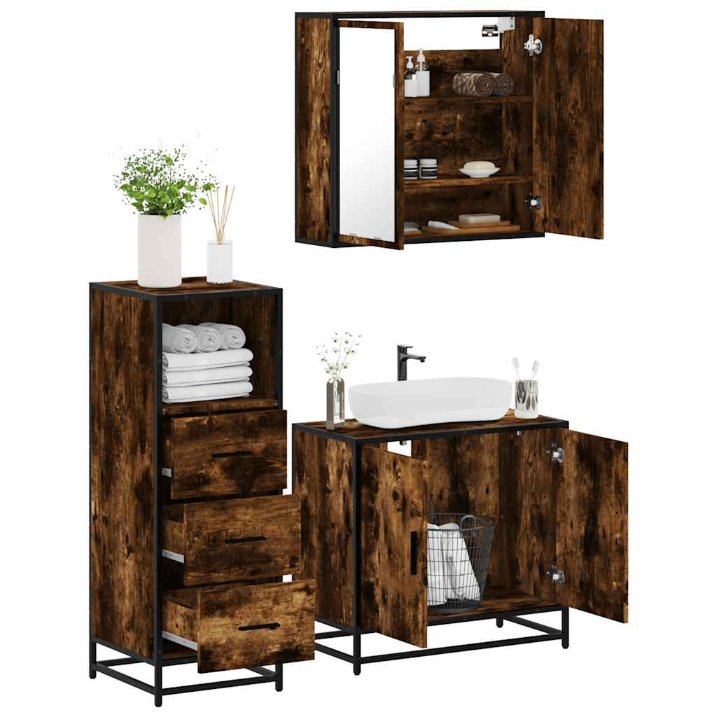 vidaXL 3 Piece Bathroom Furniture Set Smoked Oak Engineered Wood 1