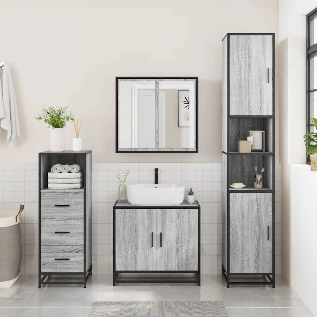 vidaXL 3 Piece Bathroom Furniture Set Grey Sonoma Engineered Wood 3