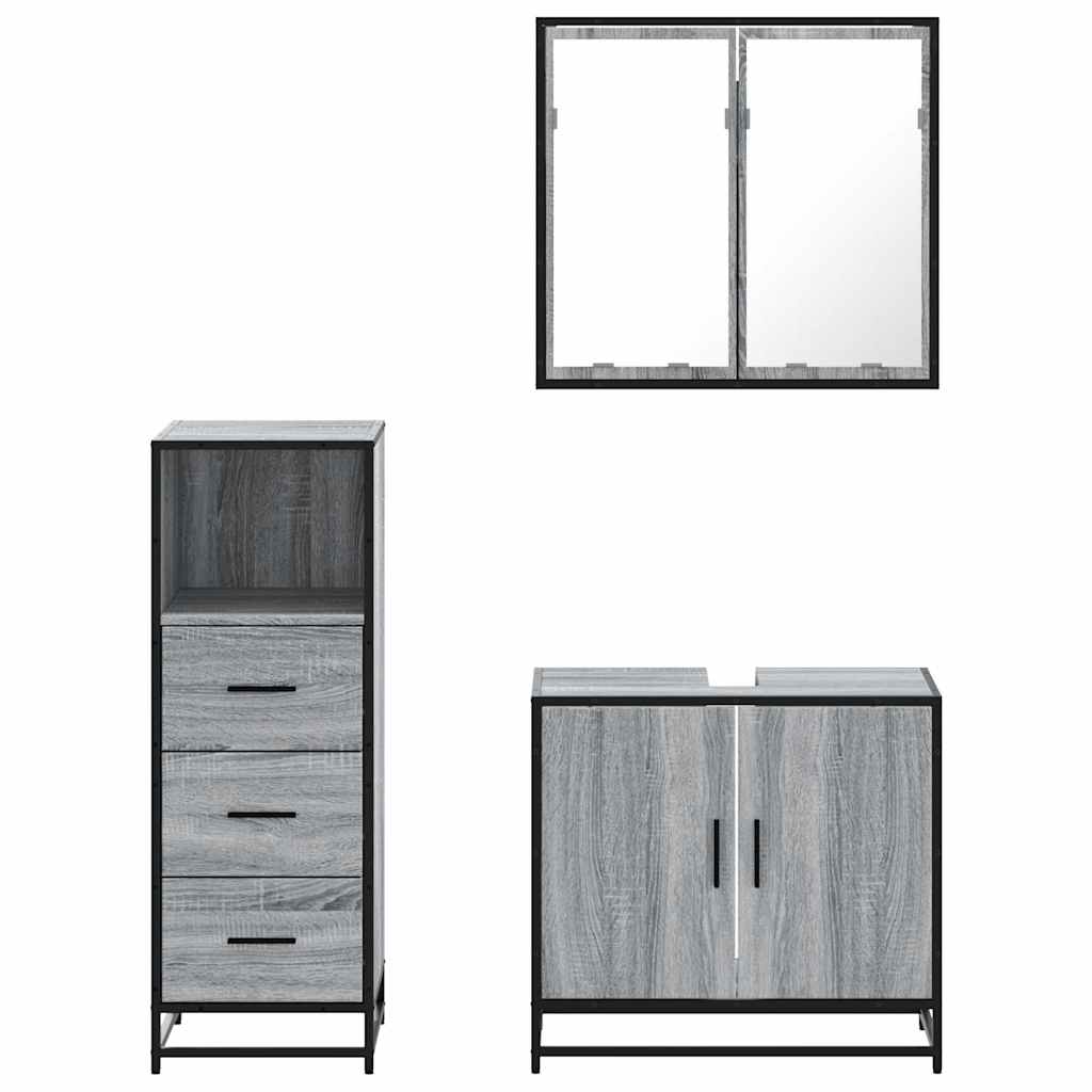 vidaXL 3 Piece Bathroom Furniture Set Grey Sonoma Engineered Wood 5