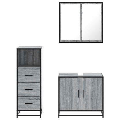 vidaXL 3 Piece Bathroom Furniture Set Grey Sonoma Engineered Wood 5