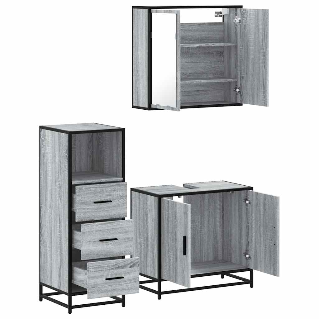 vidaXL 3 Piece Bathroom Furniture Set Grey Sonoma Engineered Wood 6