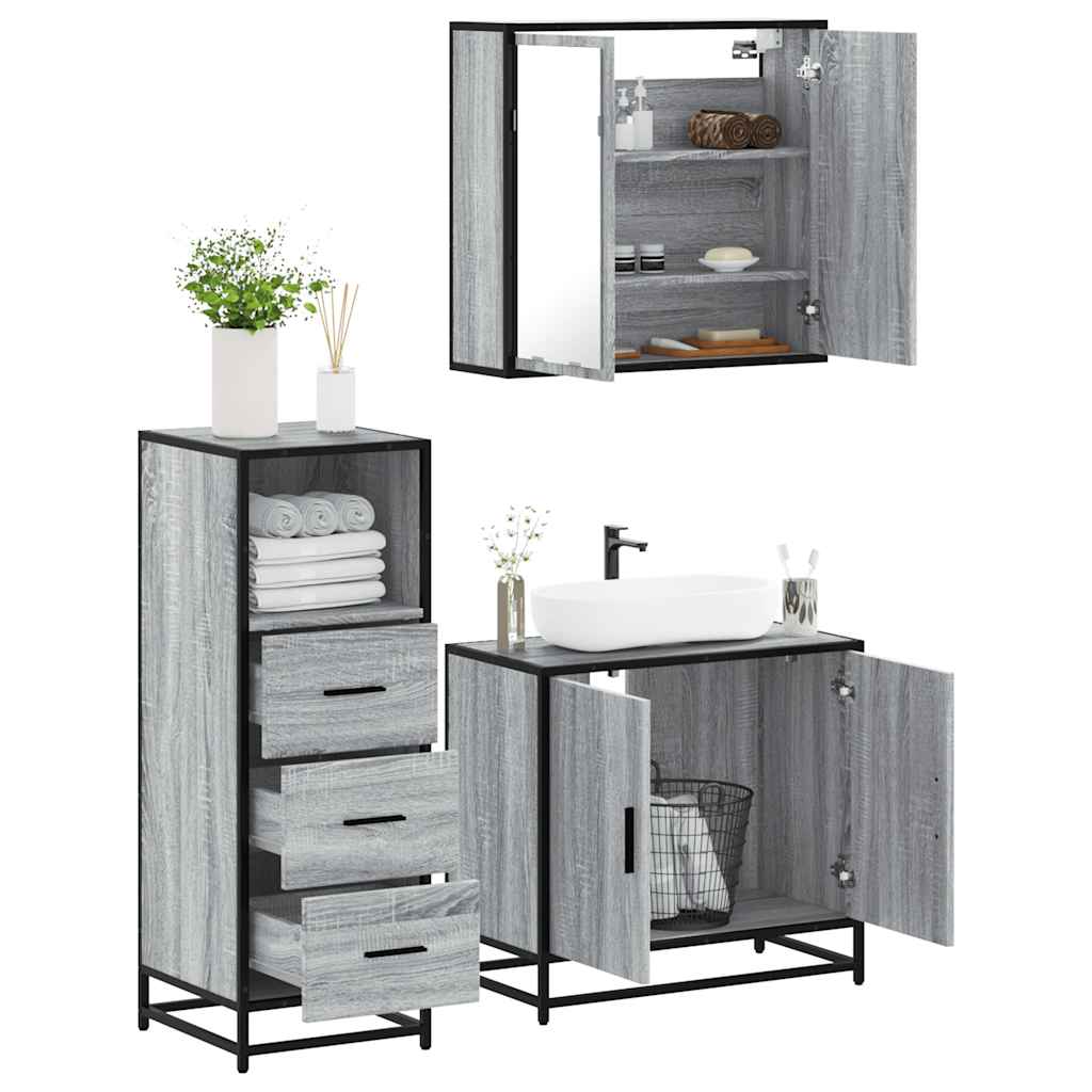 vidaXL 3 Piece Bathroom Furniture Set Grey Sonoma Engineered Wood 1
