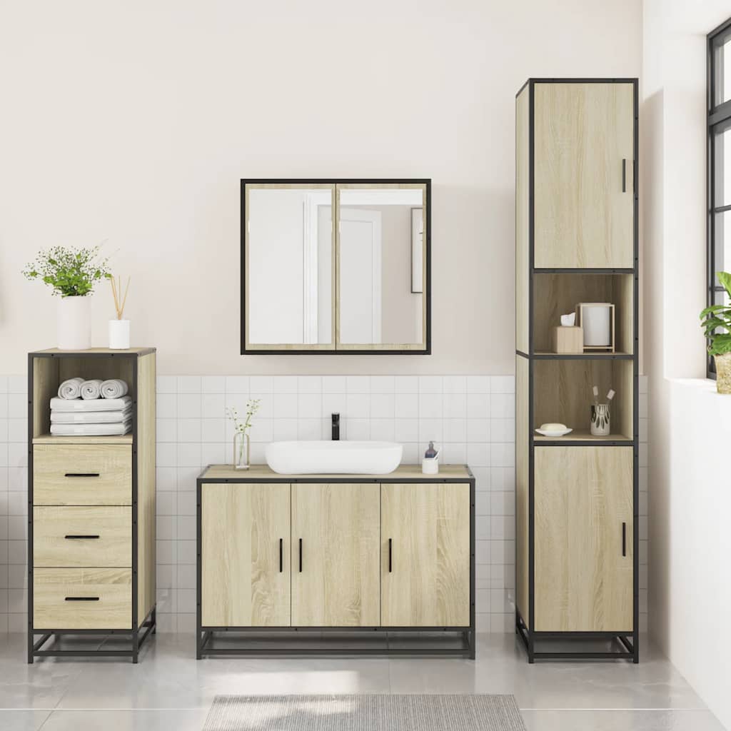 vidaXL 3 Piece Bathroom Furniture Set Sonoma Oak Engineered Wood 3