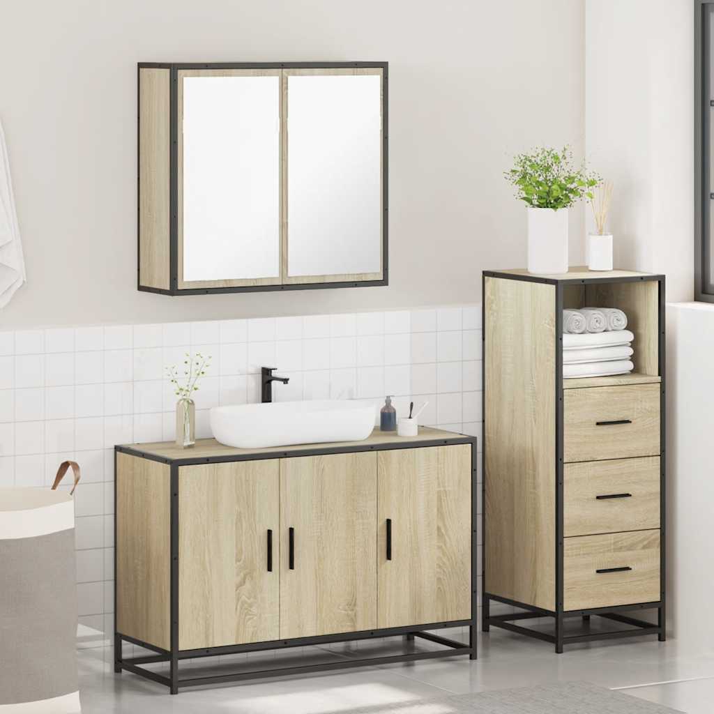 vidaXL 3 Piece Bathroom Furniture Set Sonoma Oak Engineered Wood 4