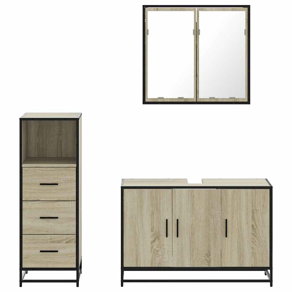 vidaXL 3 Piece Bathroom Furniture Set Sonoma Oak Engineered Wood 5