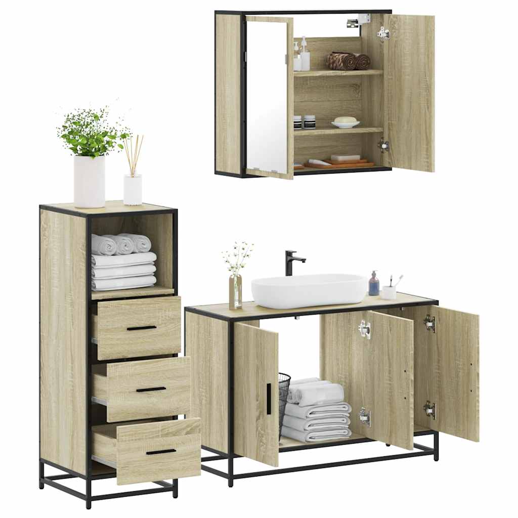 vidaXL 3 Piece Bathroom Furniture Set Sonoma Oak Engineered Wood 1