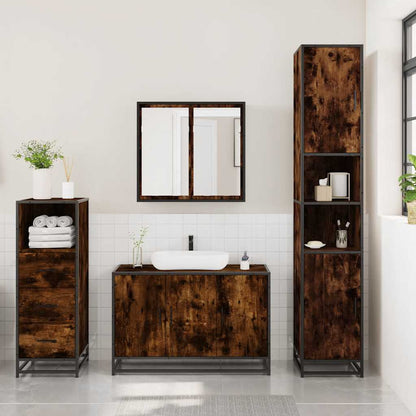 vidaXL 3 Piece Bathroom Furniture Set Smoked Oak Engineered Wood 3