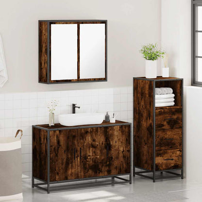 vidaXL 3 Piece Bathroom Furniture Set Smoked Oak Engineered Wood 4