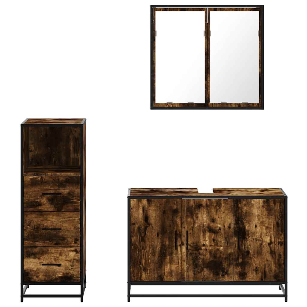 vidaXL 3 Piece Bathroom Furniture Set Smoked Oak Engineered Wood 5