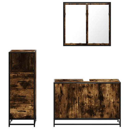 vidaXL 3 Piece Bathroom Furniture Set Smoked Oak Engineered Wood 5